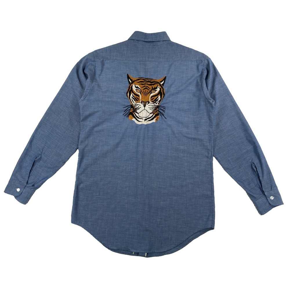 Vintage Big Mac Chambray Work Shirt Blue Selvedge Tiger Embroidery